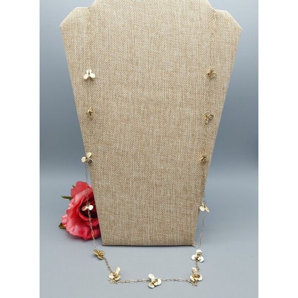 Jade & Jasper Long Chain Station Necklace 3D Flowers Textured Chain 38" Long - Picture 3 of 11